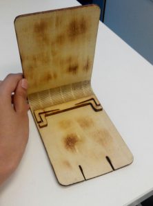 Wood Notebook cover made with a Laser Cutter - opened